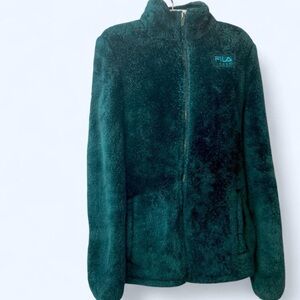 Fila Teal Fleece Jacket zipper up with pockets and Fila Sports logo XS